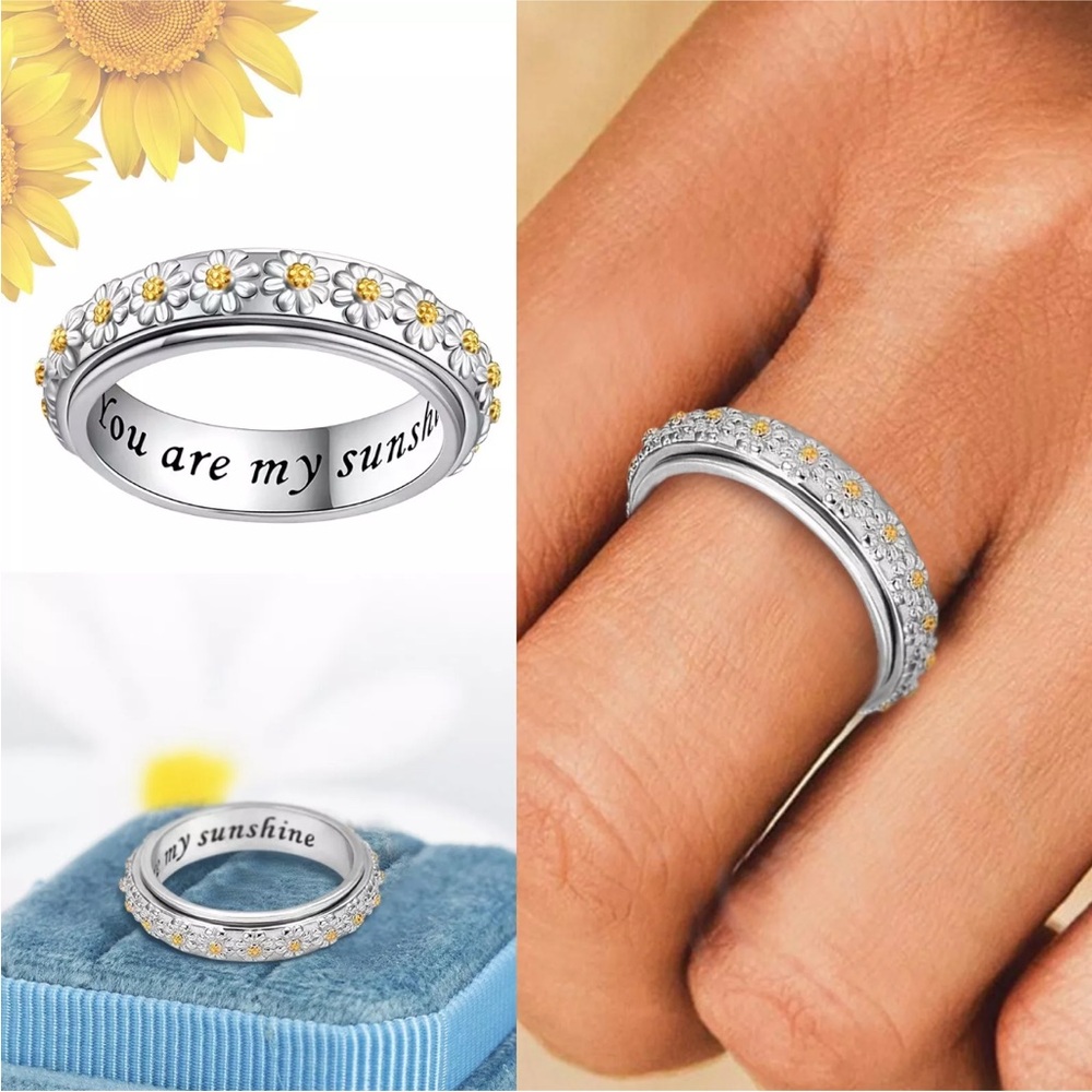 Flower Rotating Ring Double Color Women Fashion Trend Flower Full Diamond